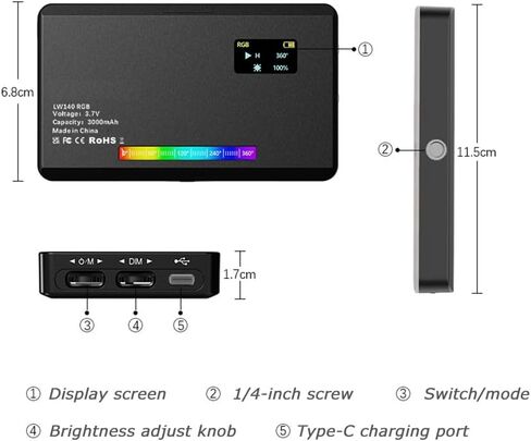 140 مصباح فيديو RGB، لوحة إضاءة كاميرا LED محمولة بالألوان الكاملة CRI 95+ 2500-9000K LED فيديو ضوء 26 تأثيرات مشهد، إضاءة LED DSLR قابلة للشحن من النوع C بقدرة 3000 مللي أمبير في الساعة لمدونات الفيديو والتصوير الفوتوغرافي والمؤتمرات in Kuwait