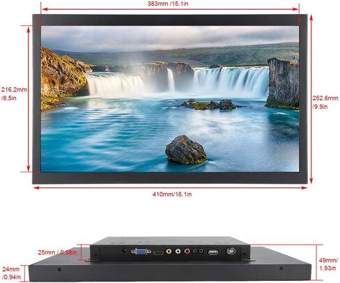 17.3in 1920x1080 FHD Gaming Monitor, Wall Mounting Monitor with HDMI/VGA/AV/BNC/USB Input, Home Movie Monitor 1000:1 Contrast Ratio for PC, TV, CCTV, Camera, Drone(#1) in Saudi Arabia