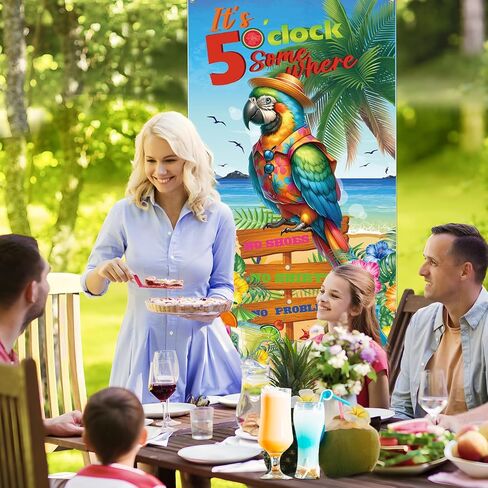 Summer Door Banner Decorations Hawaiian Beach Door Cover Tropical Parrot Door Sign It's 5 O'clock Somewhere Photo Background for Hawaii Luau Party Decorations Baby Shower Supplies Indoor Outdoor Decor in Saudi Arabia