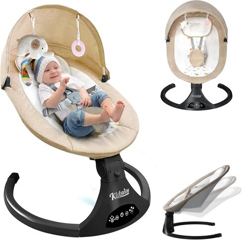 أرجوحة أطفال، أرجوحة أطفال كهربائية للرضع، أرجوحة بلوتوث للطفل من عمر 0 ​​إلى 9 أشهر مع مكبر صوت موسيقي، أرجوحة للرضع مع جهاز تحكم عن بعد (رمادي) in Kuwait