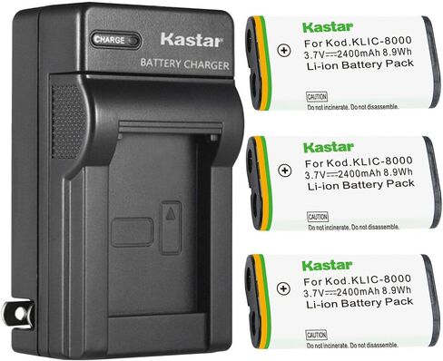 Kastar 3-Pack KLIC-8000 Battery and AC Wall Charger Replacement for Kodak KLIC-8000 K8000 Battery, Kodak K7600-C, K8500-C Charger, Kodak Z612 IS, Z712 IS, Z812 IS, Pocket Video Camera ZX1 Camera in Saudi Arabia