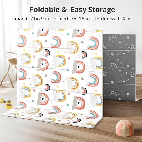 سجادة لعب قابلة للطي مقاس 79x71 للطفل، سجادة كبيرة جدًا غير سامة لوقت البطن والزحف، سجادة لعب إسفنجية سميكة، سجادة أرضية محمولة قابلة للعكس للرضع والأطفال الصغار in Kuwait