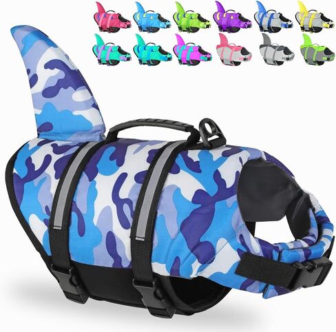 Fragralley Dog Life Jacket Shark, Dog Life Vest Adjustable Ripstop, Dog Swimming Safety Vest with Superior Buoyancy & Rescue Handle for Small Medium Large Dogs, Swim, Pool, Beach, Boating in Kuwait