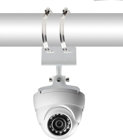 دعامة معدنية خارجية لتثبيت عمود كاميرا المراقبة CCTV على الذراع المتقاطعة باللون الأبيض مع حلقة فولاذية 2Φ 10 سم in Kuwait