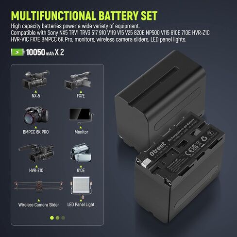 بطارية 10050 مللي أمبير NP-F970 مع مجموعة شاحن سريع 20 وات PD، استبدال بطارية لـ NP-F970 950 750 550، متوافقة مع كاميرات فيديو سوني، مصابيح LED، أضواء حلقية، شاشات، عبوتان in Kuwait