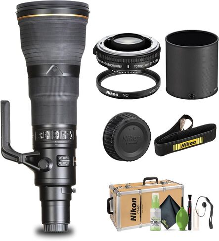 نيكون - عدسة AF-S NIKKOR مقاس 800 مم f/5.6E FL ED VR لكاميرات مختارة (2205) + حافظة الغطاء + مجموعة التنظيف (متجددة) in Saudi Arabia