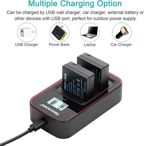 بطارية بديلة Newmowa DMW-BLE9 (عبوتان) وشاشة LCD ذكية شاحن USB مزدوج لباناسونيك DMW-BLE9، DMW-BLG10 وLumix DC-LX100 II، DMC-GF3، DMC-GF5، DMC-GF6، DMC-GX7، DMC -LX100، DMC-ZS60، DMC-ZS100 in Kuwait