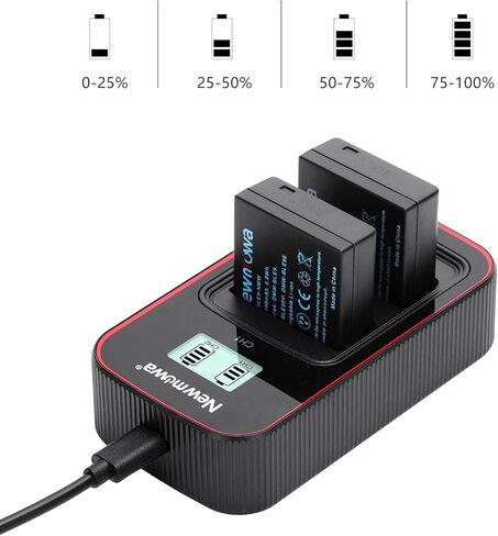 بطارية بديلة Newmowa DMW-BLE9 (عبوتان) وشاشة LCD ذكية شاحن USB مزدوج لباناسونيك DMW-BLE9، DMW-BLG10 وLumix DC-LX100 II، DMC-GF3، DMC-GF5، DMC-GF6، DMC-GX7، DMC -LX100، DMC-ZS60، DMC-ZS100 in Kuwait