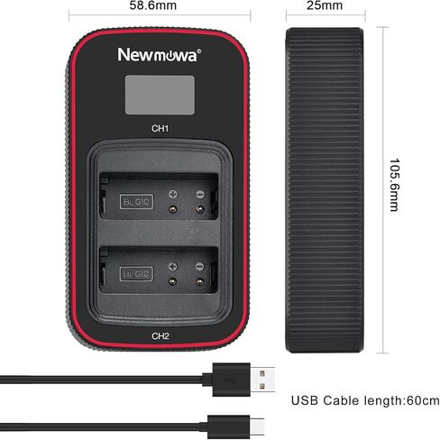 بطارية بديلة Newmowa DMW-BLE9 (عبوتان) وشاشة LCD ذكية شاحن USB مزدوج لباناسونيك DMW-BLE9، DMW-BLG10 وLumix DC-LX100 II، DMC-GF3، DMC-GF5، DMC-GF6، DMC-GX7، DMC -LX100، DMC-ZS60، DMC-ZS100 in Kuwait