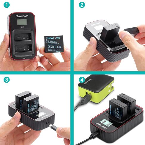 بطارية بديلة Newmowa DMW-BLE9 (عبوتان) وشاشة LCD ذكية شاحن USB مزدوج لباناسونيك DMW-BLE9، DMW-BLG10 وLumix DC-LX100 II، DMC-GF3، DMC-GF5، DMC-GF6، DMC-GX7، DMC -LX100، DMC-ZS60، DMC-ZS100 in Kuwait