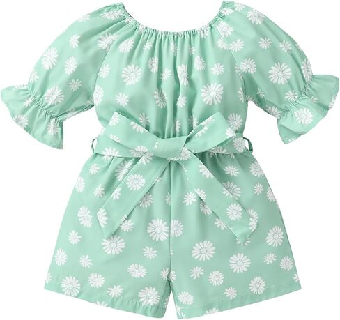 YOUNGER TREE Kids Toddler Baby Girls Summer Outfit Off-Shoulder Sunflower Overall Romper Jumpsuit Short Trousers Clothes in Kuwait