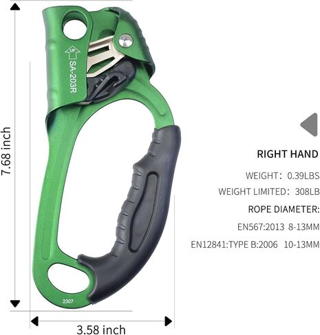 UIAA & CE Certified Climbing Rappelling Equip Hand Ascender Left Right Hand for 8-13mm Rope 4kN in Kuwait