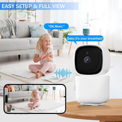 كاميرا أمان داخلية 2K، كاميرا للحيوانات الأليفة بزاوية 360 درجة مع تطبيق الهاتف، كشف الحركة، رؤية ليلية 5/2.4 جيجا هرتز، كاميرا أمان ذكية واي فاي لأمن المنزل/مراقبة الطفل/كاميرا قابلة للإمالة والكلاب in Kuwait