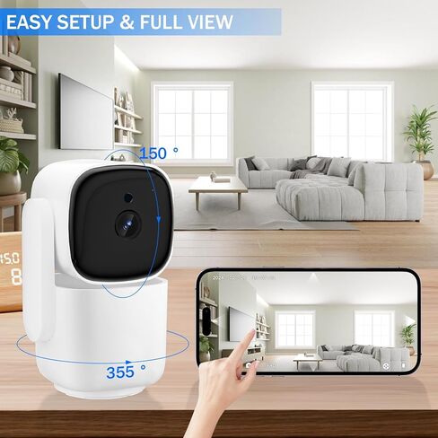كاميرا أمان داخلية 2K، كاميرا للحيوانات الأليفة بزاوية 360 درجة مع تطبيق الهاتف، كشف الحركة، رؤية ليلية 5/2.4 جيجا هرتز، كاميرا أمان ذكية واي فاي لأمن المنزل/مراقبة الطفل/كاميرا قابلة للإمالة والكلاب in Kuwait