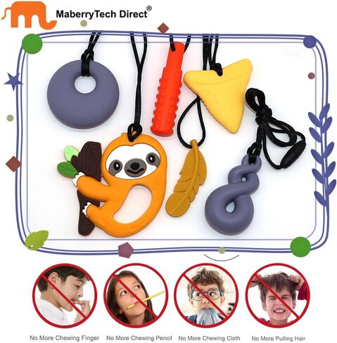 Chew Necklaces for Sensory Kids Boys Girls, Chewy Necklace Sensory Toys for Kids with Autism 6 Pack, Silicone Oral Motor Aids Chew Toys for Children Adults Reduce Fidgeting in Saudi Arabia