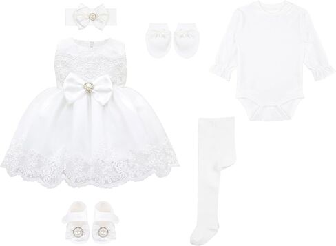 Taffy Baby Girl Christening Baptism Embroidered White Dress Gown 6 Piece Deluxe Set in Kuwait