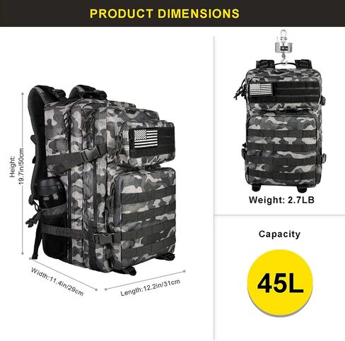 45L Military Tactical Backpack, Army 3-Day Assault Pack Bug Out Bag for Hiking Camping | Army in Kuwait
