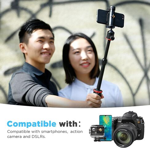 Phone Tripod Stand & Selfie Stick Tripod with 360° Panning Ball & Extendable Grip for Canon Nikon DSLR Camera GoPro iPhone 12,11/Xs, Galaxy S10/S9/S9 YouTube Podcast Video Livestream Vlog in Kuwait