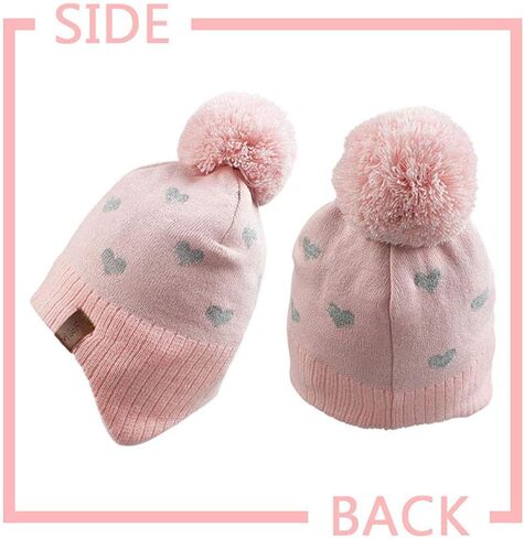 JANGANNSA Knitted Baby Hat Scarf Set Winter Warm Boys Girls Beanie Fleece Lining Toddler Kids Hats with Pompom in Saudi Arabia