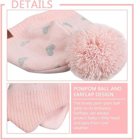JANGANNSA Knitted Baby Hat Scarf Set Winter Warm Boys Girls Beanie Fleece Lining Toddler Kids Hats with Pompom in Saudi Arabia