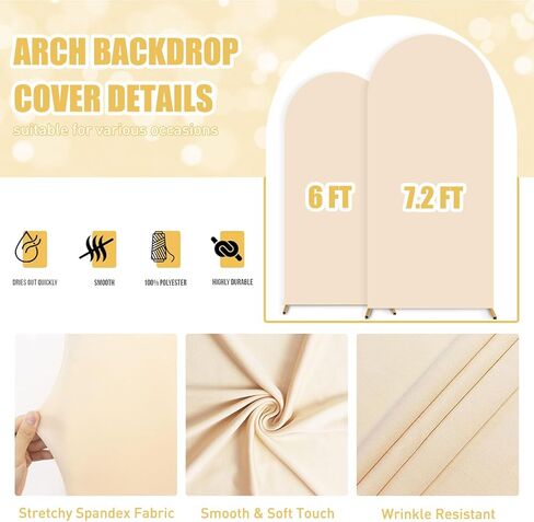 FUHSY Black Arch Cover Set of 2 Fitted Arch Covers Spandex Backdrop Covers Round Top Chiara Backdrop Stand Covers Double Sided Wedding Arch Stand Covers for Halloween Birthday Party Decor 6FT, 7.2FT in Kuwait