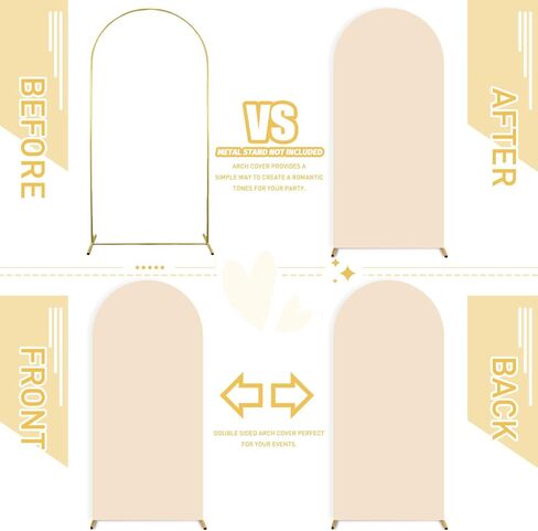 FUHSY Black Arch Cover Set of 2 Fitted Arch Covers Spandex Backdrop Covers Round Top Chiara Backdrop Stand Covers Double Sided Wedding Arch Stand Covers for Halloween Birthday Party Decor 6FT, 7.2FT in Kuwait