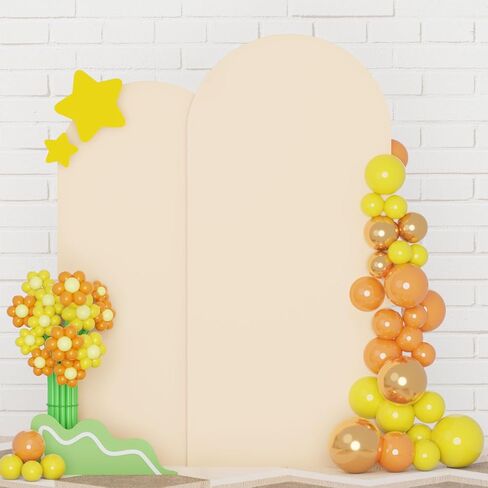 FUHSY Black Arch Cover Set of 2 Fitted Arch Covers Spandex Backdrop Covers Round Top Chiara Backdrop Stand Covers Double Sided Wedding Arch Stand Covers for Halloween Birthday Party Decor 6FT, 7.2FT in Kuwait