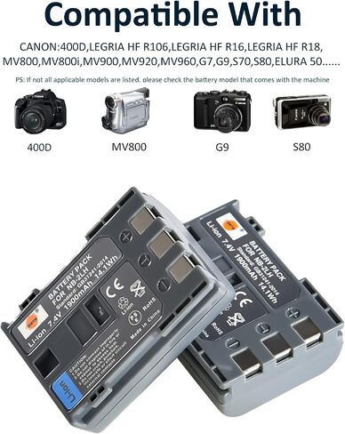 بطارية DSTE NB-2L NB-2LH + شاحن مزدوج سريع متوافق مع Canon Elura 85 MV800 800i Rebel XT XTi EOS 350D 400D PowerShot G7 G9 S70 S80 R100 R11 VIXIA HF R10 in Saudi Arabia