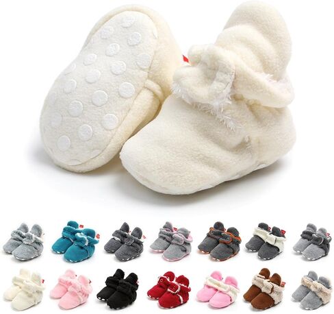 EDOTON للجنسين الوليد الطفل الجوارب طفل الفتيات شريط الأحذية باطن لينة الرضع شتاء دافئ الصوف الجوارب الدافئة الأحذية 0-18 أشهر in Kuwait