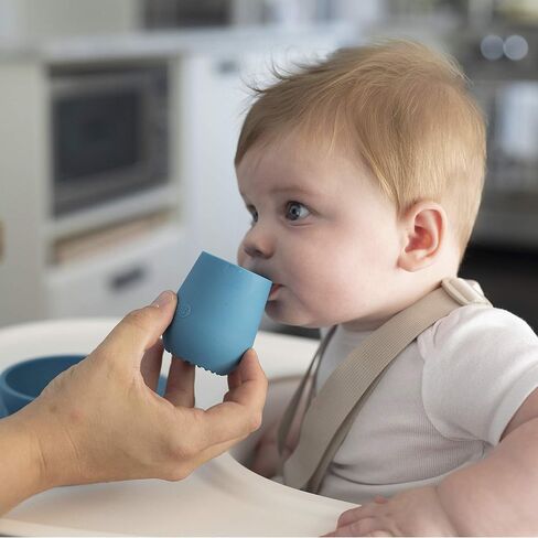 ezpz Mini Cup + Straw Training System - 9 Months+ (Sage) - 100% Silicone Training Cup for Infants + Toddlers - Designed by a Pediatric Feeding Specialist in Kuwait