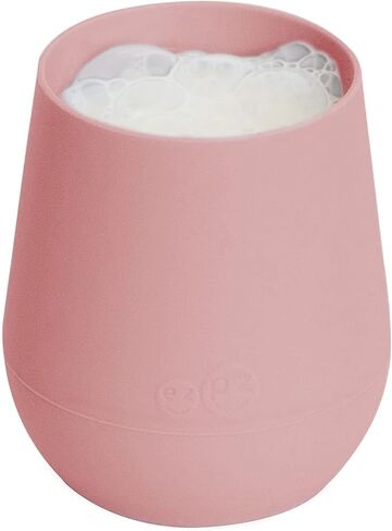 ezpz Mini Cup + Straw Training System - 9 Months+ (Sage) - 100% Silicone Training Cup for Infants + Toddlers - Designed by a Pediatric Feeding Specialist in Kuwait