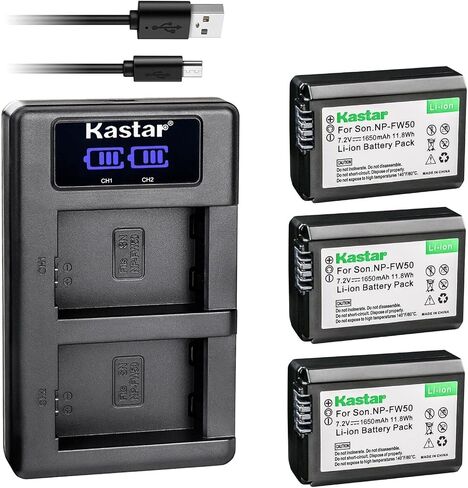 Kastar USB LCD Dual Charger and 1 Pack Battery for Sony NP-FW50, BC-VW1, Cyber-Shot DSC-RX10 IV, DSC-RX10M4, ILCE-3000 Alpha a3000, ILCE-5000 Alpha a5000, ILCE-5100 Alpha a5100, ILCE-6000 Alpha a6000 in Saudi Arabia