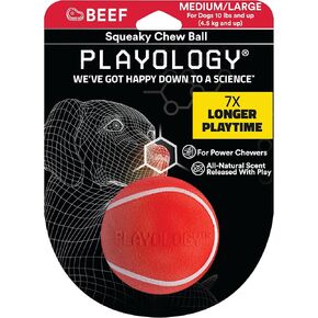 Playology Squeaky Chew Ball for Dogs | Engaging All-Natural Beef Scented Toy for Large to X-Large Dogs 50lbs & up | Squeak, Fetch, and Play