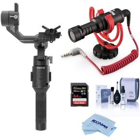 DJI Ronin-SC Handheld 3-Axis Gimbal Stabilizer for Mirrorless Camera Compatible with Sony Panasonic Lumix Nikon Canon, Pro Audio Bundle with RODE VideoMicro Mic + 64GB SD Card + Cleaning Kit