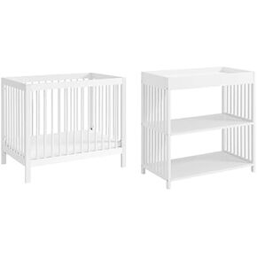 سرير أطفال Oxford Baby Essentials Island Mini 4 في 1 قابل للتحويل مع مغازل مستديرة، رمادي، معتمد من GreenGuard Gold