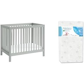 Oxford Baby Essentials Island Mini 4-in-1 Convertible Crib with Round Spindles, Gray, GreenGuard Gold Certified