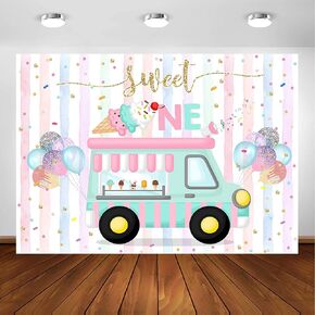 Avezano Ice Cream Birthday Backdrop for Sweet One Birthday Party Decorations Sweet One Ice Cream Truck 1st Birthday Party Banner Cake Table Supplies Photography Background (7x5ft)