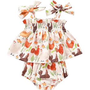 GRNSHTS Baby Girl Summer Shorts Set Strawberry Print Sling Ruffle Shirt Diaper Shorts 2Pcs Outfits