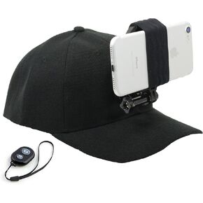 Baseball Hat Compatible with Smartphone/Cellphone/GoPro Camera Head Mount with Remote iOS/Android Bluetooth Shutter. Any Phone or GoPro Camera Fits, Regardless of Case.