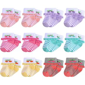 12 Pairs Preemie Socks Baby Girls Boys Premature Ruffle Socks Preemie Turn Cuff Cotton Socks Hospital NICU for Newborn