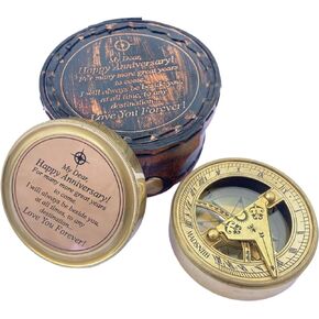 MADSNIIB Brass Sundial Compass, Handcrafted Vintage Sundial Compass, Antique Steampunk Accessory for Touring, Hiking, Camping,Gift Idea for Loved Ones (Sundial Compass with Rosewood Case) in Kuwait
