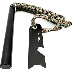 VVAAGG Flint and Steel Fire Starter Kit Survivor, 3/8" 1/2 inch Ferro Rods and Magnesium Rods with Paracord Handle