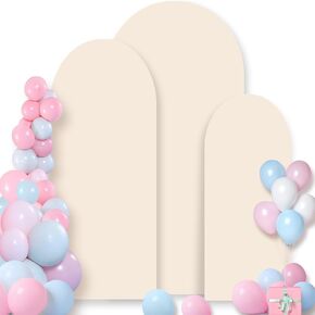 Wedding Arch Backdrop Cover, 4FT 5FT 6FT Beige Spandex Fitted Arch Cover Round Top Arch Backdrop Stand Set of 3 for Wedding Birthday Party Baby Shower Banquet Ceremony Arch Decoration