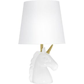 Simple Designs LT1078-WHT-LB 15.5" Sparking Glitter Unicorn Table Lamp for Kids Room, Nursery, Living Room, Bedroom, Playroom, Foyer, White with Gold Glitter, with Feit LED Bulb Included