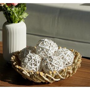 كرات زخرفية برتقالية مقاس 4 بوصات من Qingbei Rina للأوعية المركزية، 4 قطع من كرات الخوص الروطان، كرات خوص كبيرة لحشو المزهرية للطاولة، هدايا ديكور المنزل في عطلة الشتاء in Kuwait