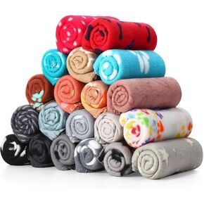 Eccliy 20 Pcs Puppy Blanket Pet Soft Fleece Dog Blankets Warm Felt Throw Sleep Mat Bed Covers for Doggie Puppy Pet Dogs Cat, 20 Styles(23.6 x 27.6 Inch,Paw)