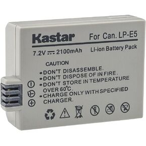 Kastar 1-Pack LP-E5 Battery 7.2V 2100mAh Replacement for Canon EOS Rebel XSi, EOS Rebel XS, EOS Rebel T1i, EOS 450D, EOS 500D, EOS 1000D, EOS Kiss F, EOS Kiss X2, EOS Kiss X3 Camera