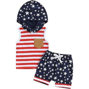 BemeyourBBs Baby Boy Summer Outfit Hooded Tank Top with Pocket and Elastic Waist Shorts Set Infant Boy Clothes