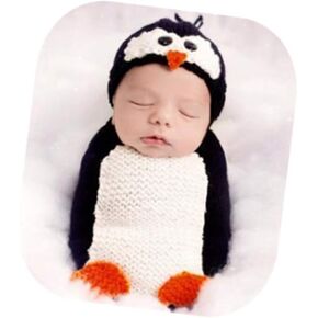 Coberllus Newborn Baby Photo Props Outfits Penguin Bonnet Hat & Potato Sleeping Bag for Boys Girls First Photography Shoot