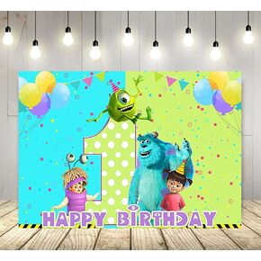 خلفية Green Monster Inc لمستلزمات حفلات أعياد الميلاد الأولى مقاس 5x3ft Monster Inc Boo موضوع لافتة استحمام الطفل لتزيين طاولة الكيك وحفلات أعياد الميلاد in Kuwait